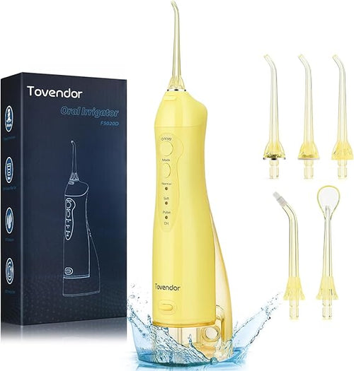 TOVENDOR Electric Water Dental Flosser Teeth Pick, Cordless Flossers Oral Irrigator IPX7 Waterproof 300ML Rechargeable Travel Water Teeth Cleaner with 5 Tips for Home Braces Care Gums Deep Cleaning