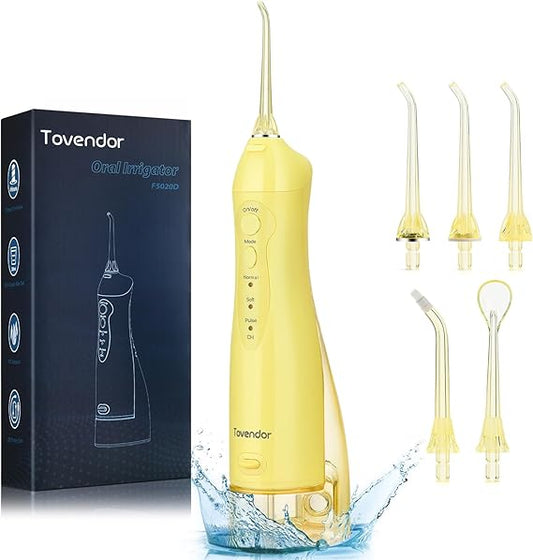 TOVENDOR Electric Water Dental Flosser Teeth Pick, Cordless Flossers Oral Irrigator IPX7 Waterproof 300ML Rechargeable Travel Water Teeth Cleaner with 5 Tips for Home Braces Care Gums Deep Cleaning