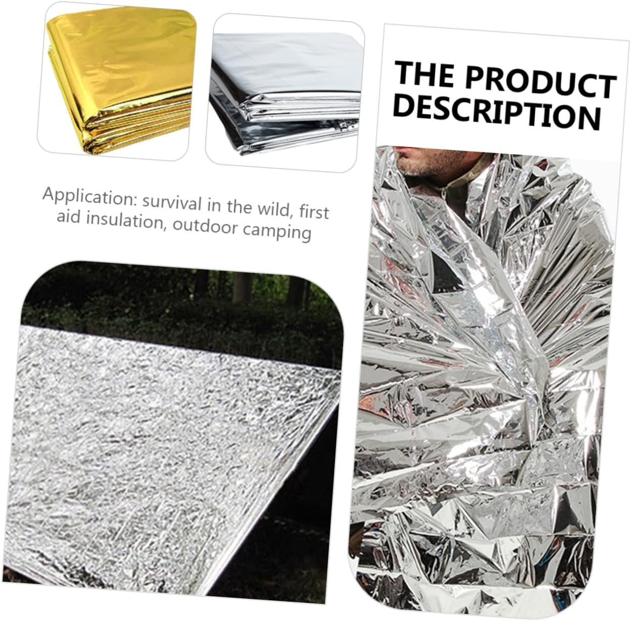 Parliky Emergency Thermal Blanket Set Survival Gear Camping Blanket Heat Reflective for Outdoor Protection