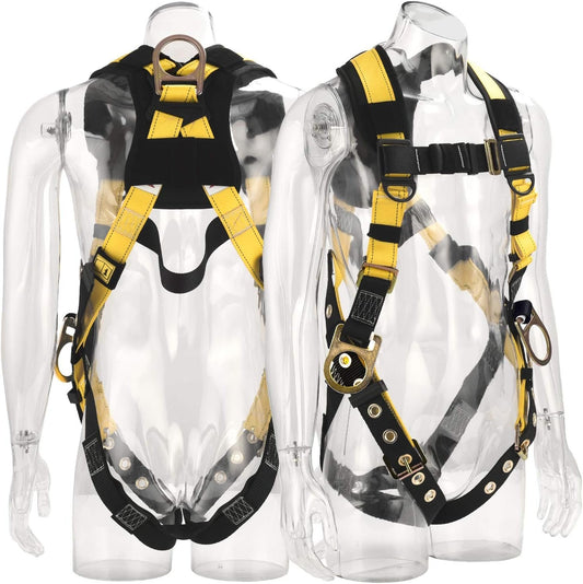 WELKFORDER 3D-Rings Industrial Fall Protection Safety Harness With Leg Tongue Buckles | Shoulder Pad Support ANSI＆CSA Compliant Full Body Personal Protection Equipment