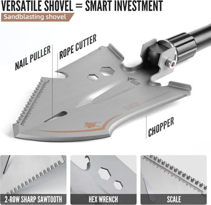 Zune Lotoo Survival Shovel Multitool, 18 in 1 Military Folding Camping Shovel, Foldable Shovel Tactical Spade for Hiking Backpack Car Entrenching Emergency Gear Camping Tools Survival Kits