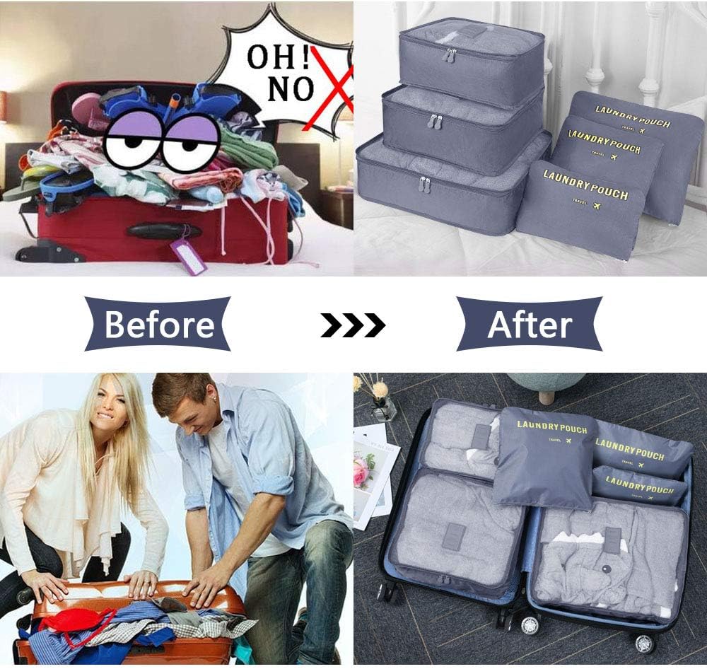 Vicloon Suitcase Organizer Set, 8 in 1 Suitcase Organizer, Travel Useful Accessories, Travel Bag for Clothes, Shoes, Cosmetics Classified Storage, Packing Cubes Organizer Travel Space-Saving