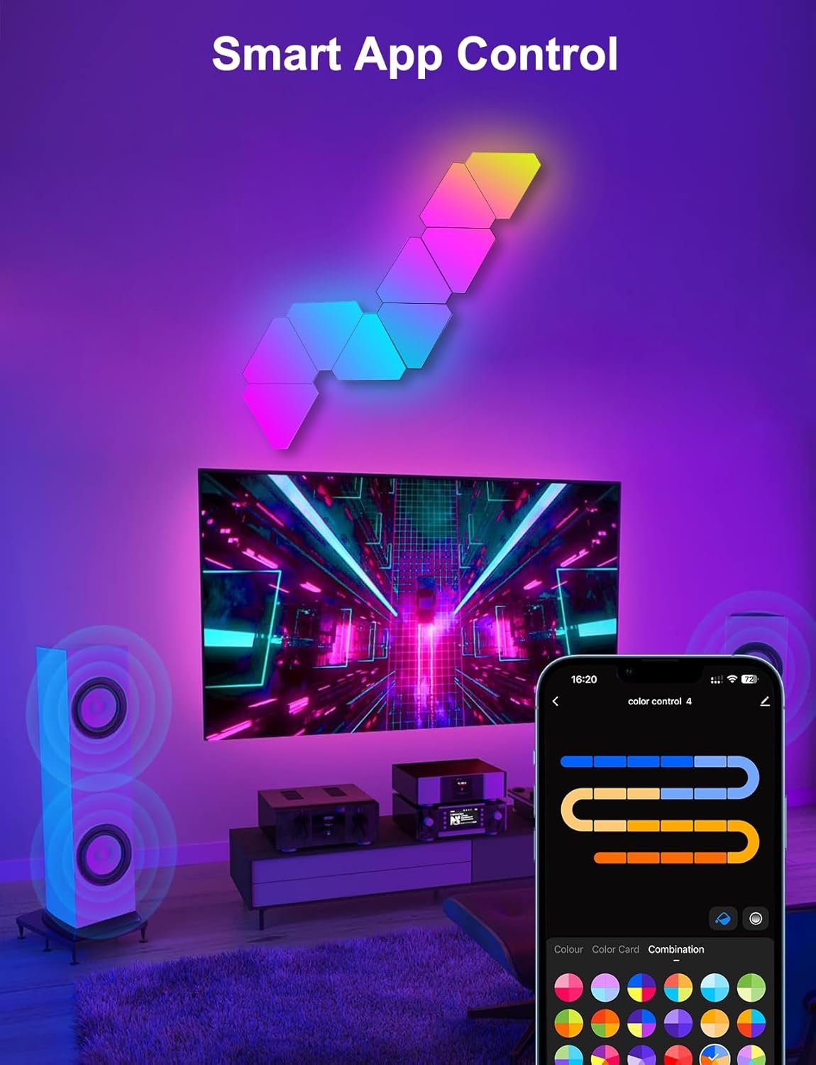 Triangle Lights LED Light Panels, Smart LED Wall Lights RGB Gaming Lights Work with Alexa Google Assistant, APP & Voice Control Gaming Room Decor Music Sync for Bedroom Living Room Streaming, 9 Pack