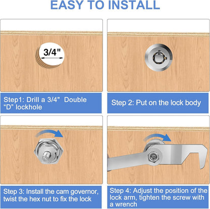 Cylinnda Toolbox Lock with Keys, 5/8” Cabinet Cam Lock Keyed Alike, Hook Cam,Tool Box Lock for RV Storage Compartment Door Tool Cart Mailbox Lock with Manual, Zinc Alloy (5/8 Inch 1 Pack)