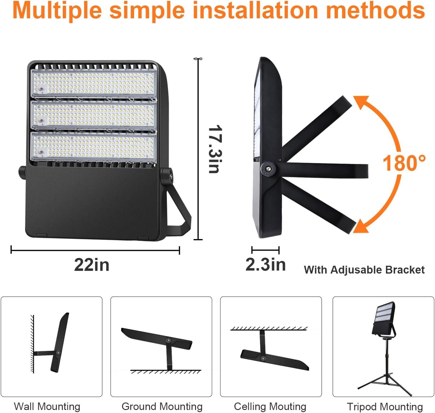 LEDMO LED Stadium Lights 360W Flood Light Outdoor Adjustable Super Bright Waterproof 42,000LM 5000K Wall Mount Large Exterior Lighting Fixtures Arena for Football Field Rink Construction Site