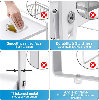 Adjustable Kitchen Shelf Organizer 11" Wide (2 Pack) Heavy-Duty Cabinet Shelves for Countertop, Pantry & Microwave, Expandable Space-Saving Storage Rack with Non-Slip Pads, White