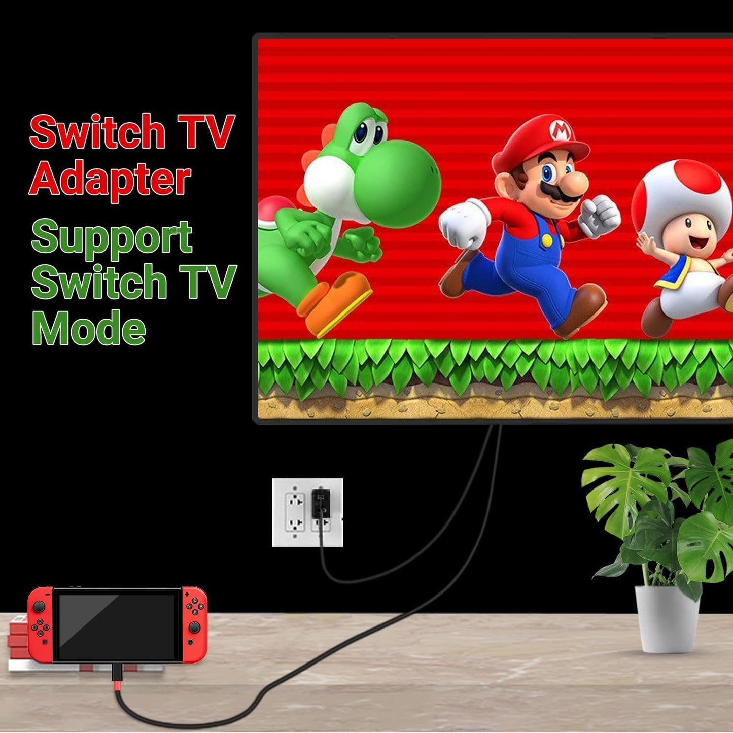 USB C to HDMI Adapter Cable for Nintendo Switch Dock,6FT/1.8M Switch Docking Station for TV with 4K Switch Dock HDMI Cable, 100W Switch Charging Dock- Black with Red