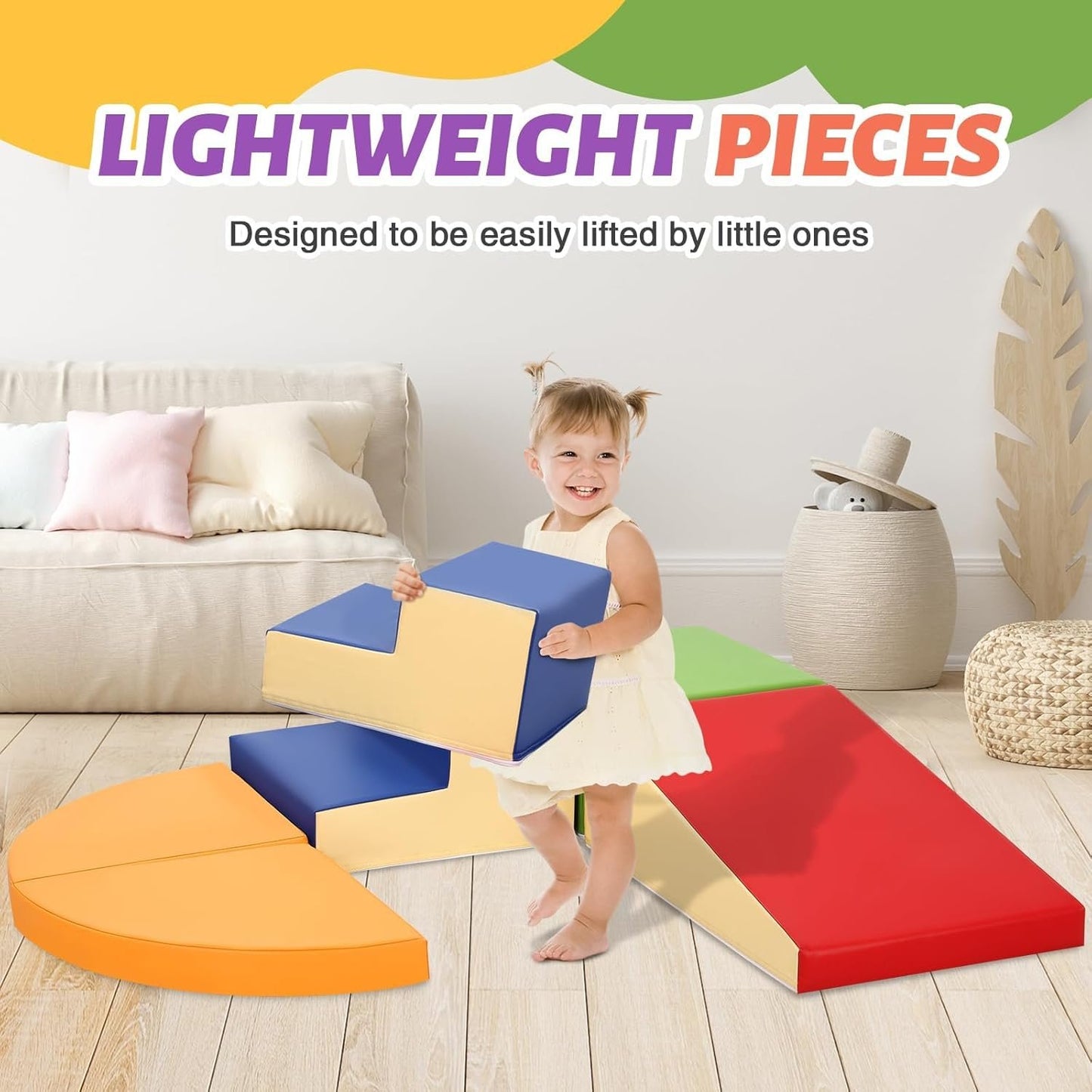 TODIBY 6-Piece Set Soft PU Leather Baby Climbing Toys for Toddlers, Foam Blocks Climber Play Equipment, Indoor Climb and Crawl Activity Play Set (Classic Color)