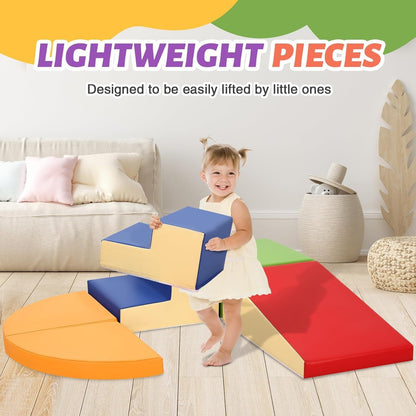 TODIBY 6-Piece Set Soft PU Leather Baby Climbing Toys for Toddlers, Foam Blocks Climber Play Equipment, Indoor Climb and Crawl Activity Play Set (Classic Color)