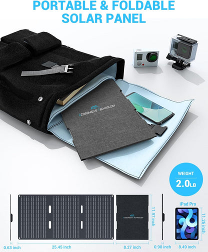 Ecosonique 30W Portable Solar Charger Foldable Solar Panels with USB C USB A Fast Charging Waterproof for Camping Backpacking Compatible with Cell Phone, iPhone, iPad, Samsung Galaxy, LG, Power Banks