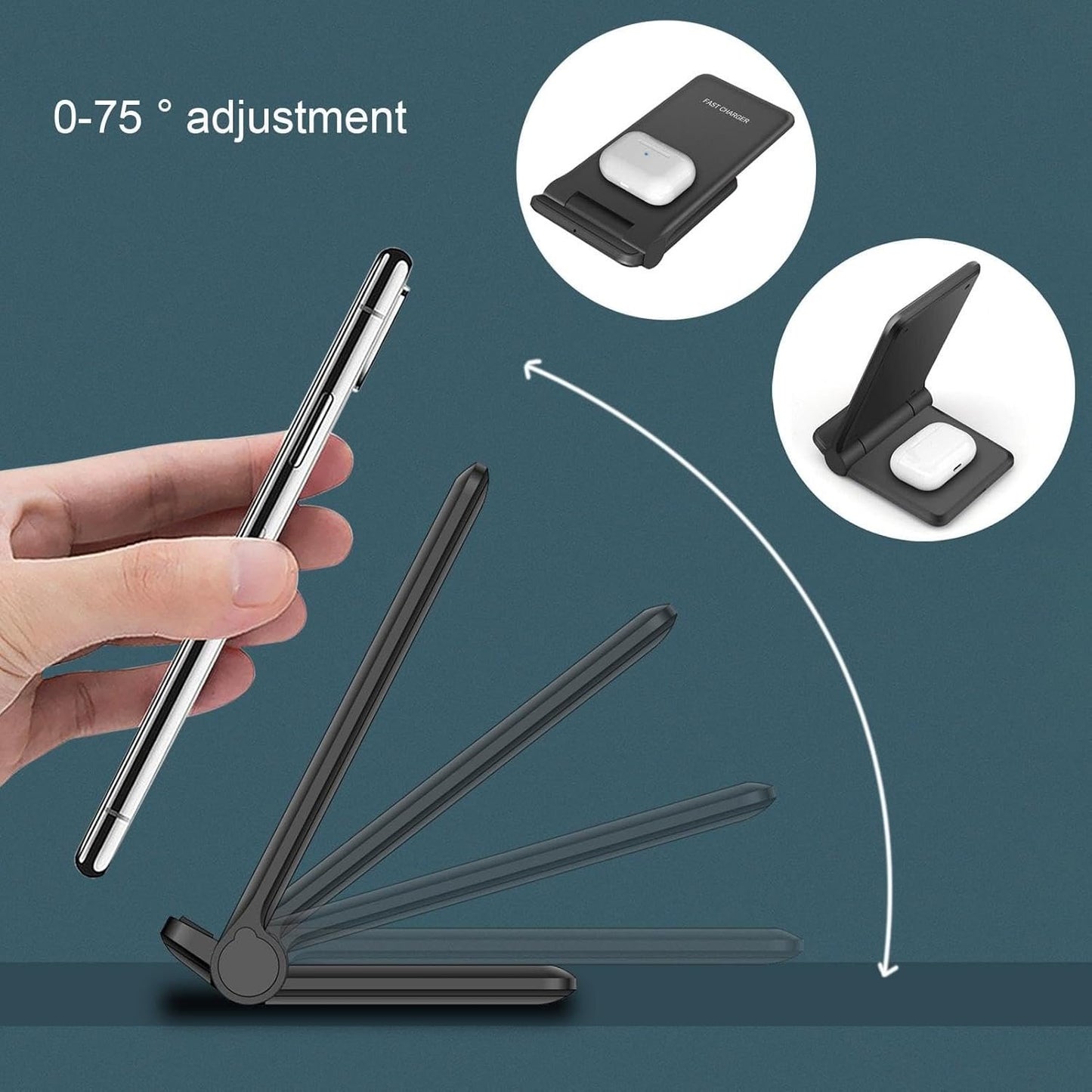 VNBBT 2 in 1 Wireless Charger, 20W Fast Wireless Charging Stand Dock for iPhone 16 Pro Max/16/15/15 plus/14/13/12/11/XS/XR,AirPods 4/3/Pro 2,Samsung Galaxy S24/S23/S22/S21/Note,Galaxy Buds, Black