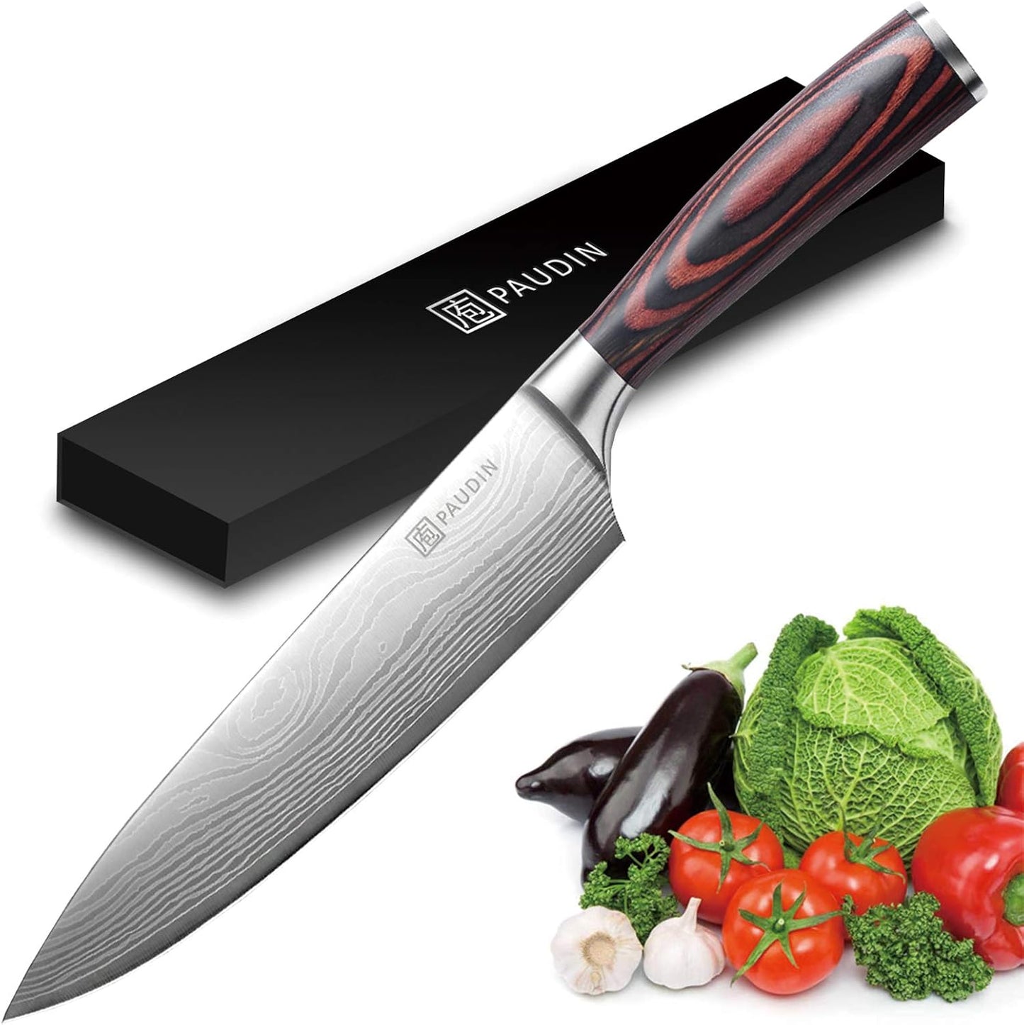 PAUDIN Chef Knife, 8 Inch High Carbon Stainless Steel Sharp Kitchen Knife with Ergonomic Handle, Gift Box for Family & Restaurant