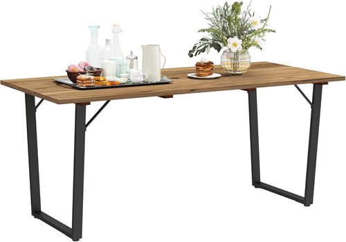 Outsunny Wooden Outdoor Dining Table for 6, 69" x 32" Rectangular Patio Table with 2" Umbrella Hole, Slatted Tabletop, Indoor Outdoor Dining Furniture for Yard, Deck, Lawn