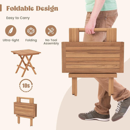 HAPPYGRILL Square Folding Patio Side Table, Indonesia Teak Wood Dining Table with Slatted Tabletop, Sturdy X-Shaped Frame, Outdoor Patio End Table for Garden Deck Porch Balcony Backyard Camping