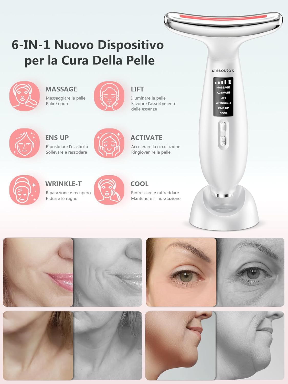 Electric Lifting Face Massager Anti-Wrinkle: Beauty Device at 5°C Cold and 45°C Hot Therapy - Face Massager with 6 Modes 4 LEDs - EMS Lifting Gua Sha Massage Firming Neck Face