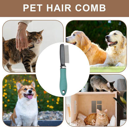 Cat Flea Comb, Professional Grooming Brush, Stainless Steel Pet Comb, Tooth Design, Multifunctional Detangling Tool, Daily Care for Cats & Puppies, 10,59 x 3,15 x 1,18 Inches, Green