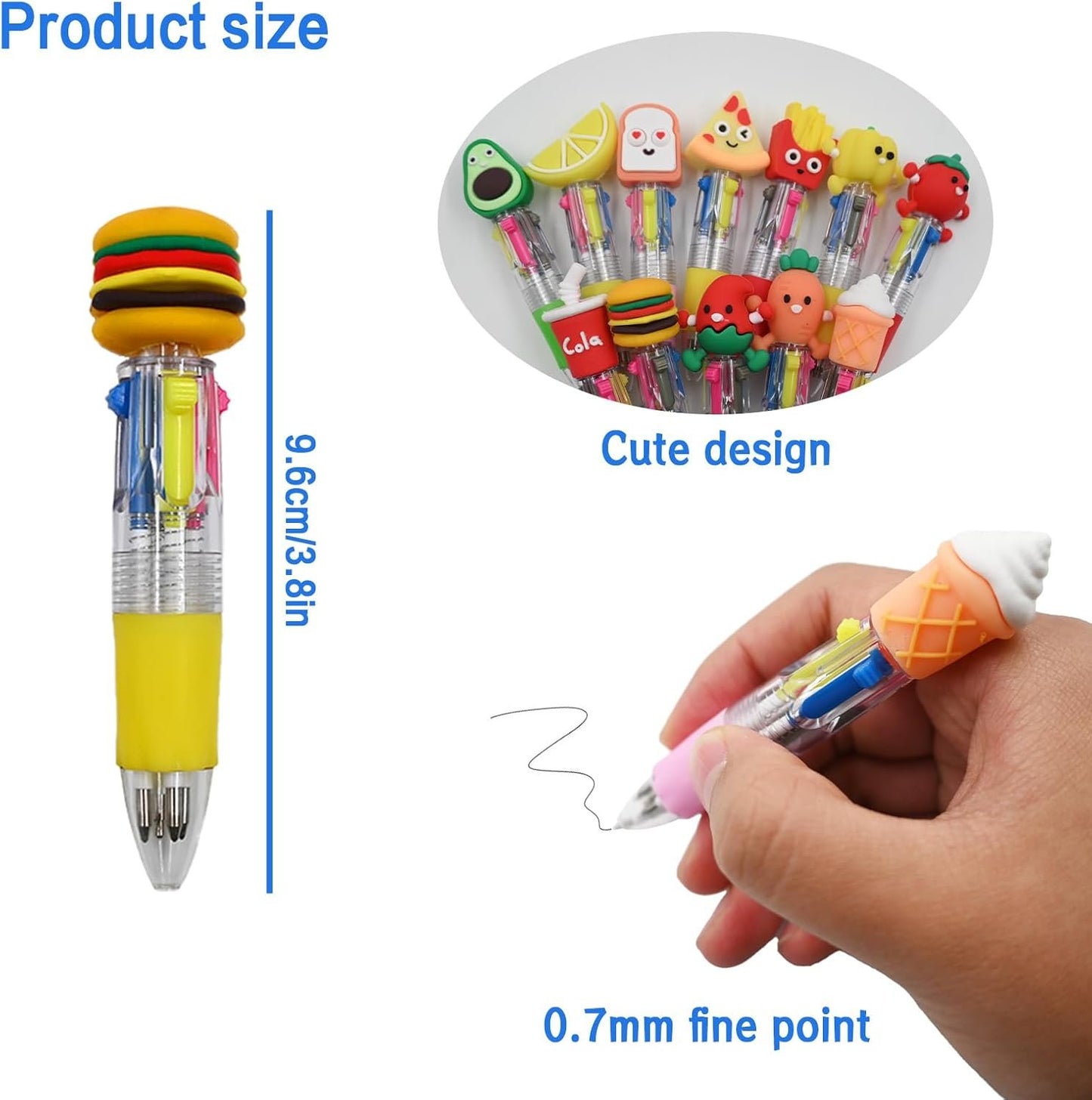 12 PCS Kids Multi-Coloured Ballpoint Pens, Cute 4-in-1 Retractable Gel Pens, Mini Cartoon Pen For Kids Students Teacher Classroom School Home Stationery, Fun Pens for Birthday Party Favor Gifts