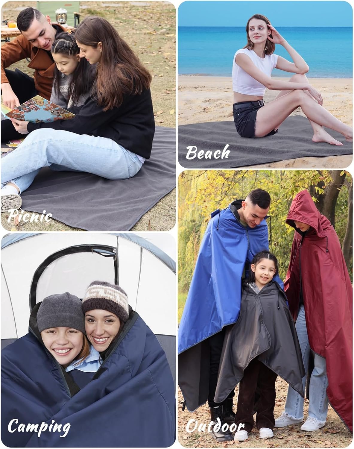 DUKUSEEK Waterproof Blanket Outdoor, Hooded Blanket Poncho - Large (79x56), Portable, Windproof Fleece Blankets for Cold Weather Camping, Picnic, Sports, Boat, Dogs, Festivals, Car, Emergency
