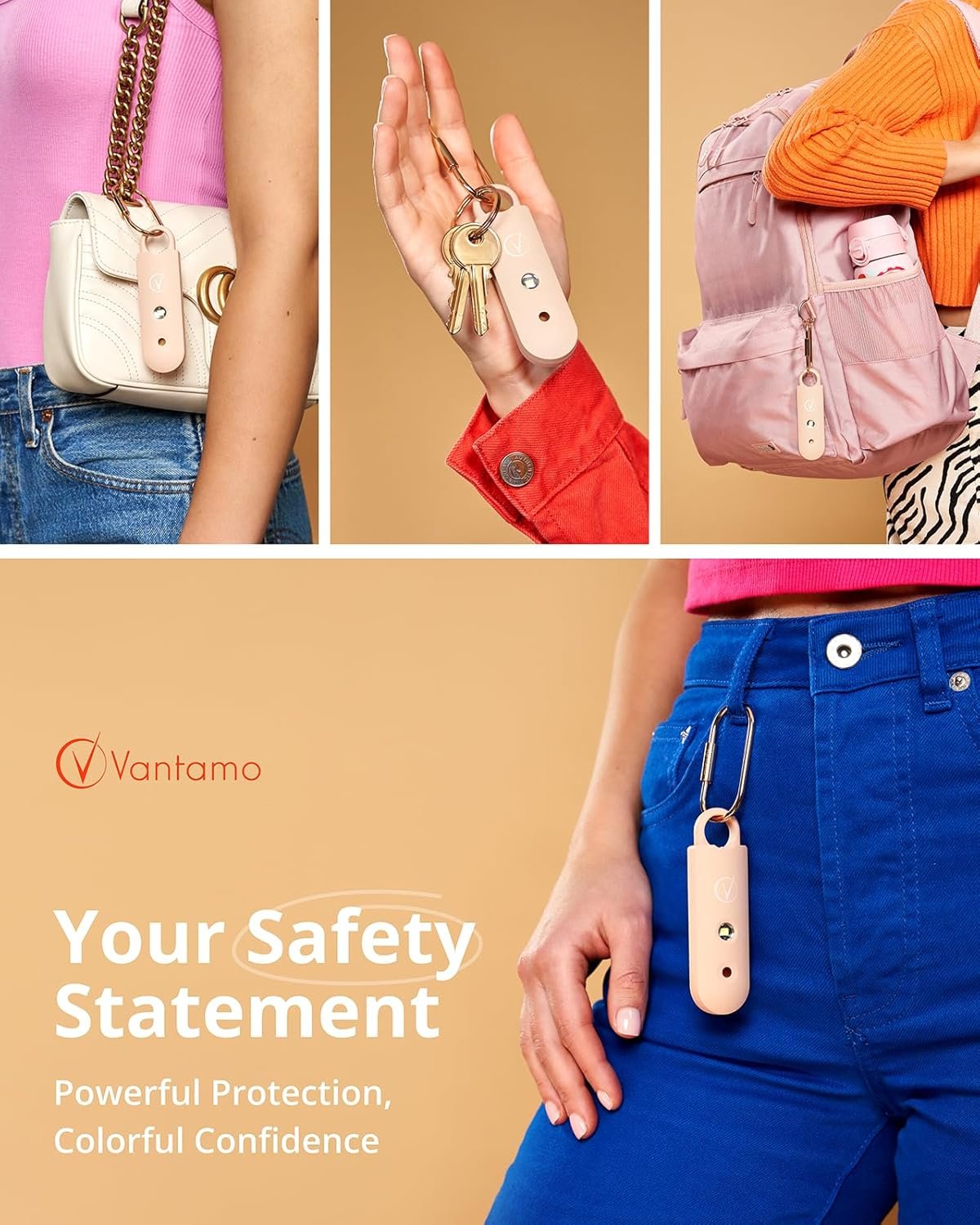 Vantamo Personal Alarm with Strobe LED Light, Extra Loud 130dB Self Defense Keychain with 2 Dynamics, Unique Safety Keychain for Women with Keyring for Bag or Backpack & Low Battery Notice