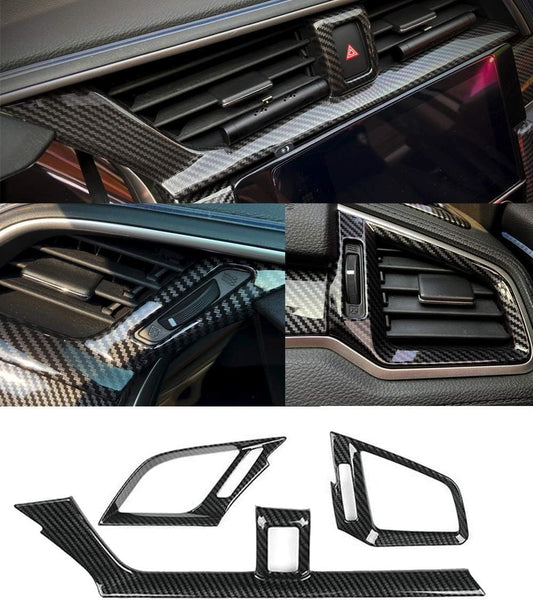 Carbon Fiber Grain ABS Car Interior Front Side and Console Air Outlet Vent Frame Trim Sticker for Honda 10th Gen Civic 2016 2017 2018 2019 2020