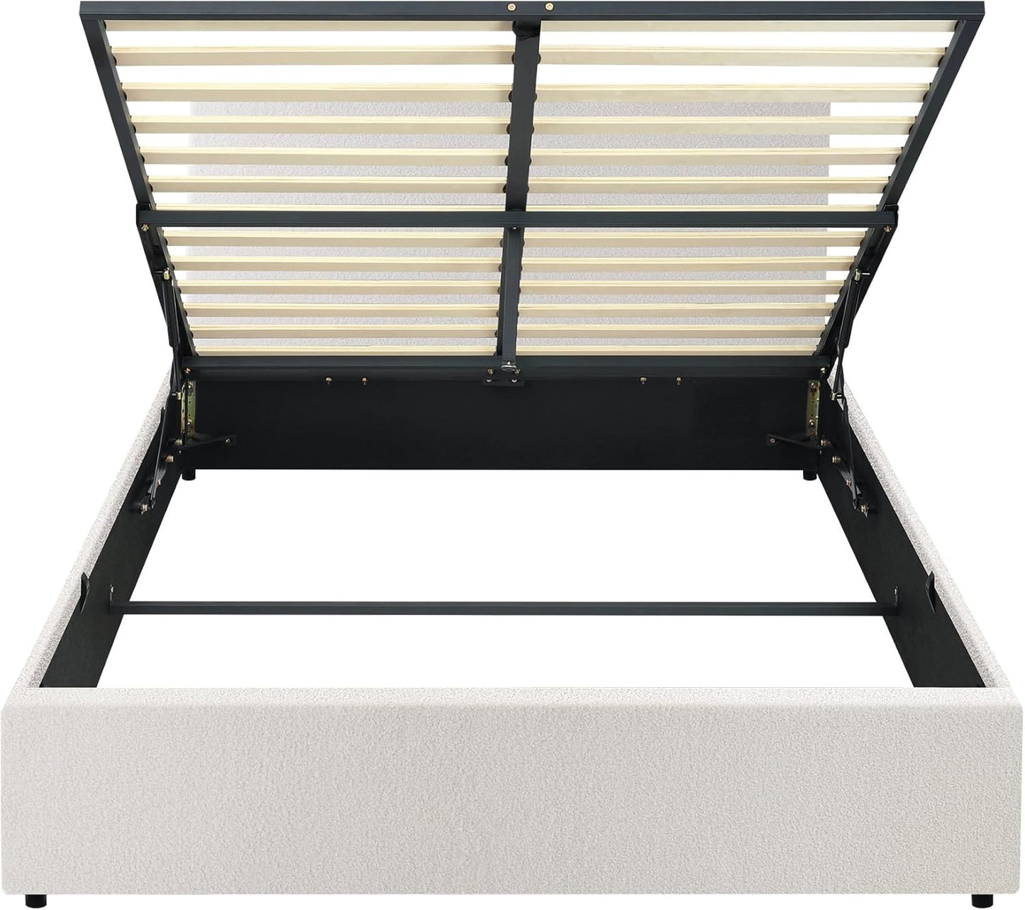 OIKITURE Bed Frame Gas Lift Base with Storage Space, Wooden Bed Frame Platform with Headboard White, Double Size, 195.5cm x 137cm x 88cm