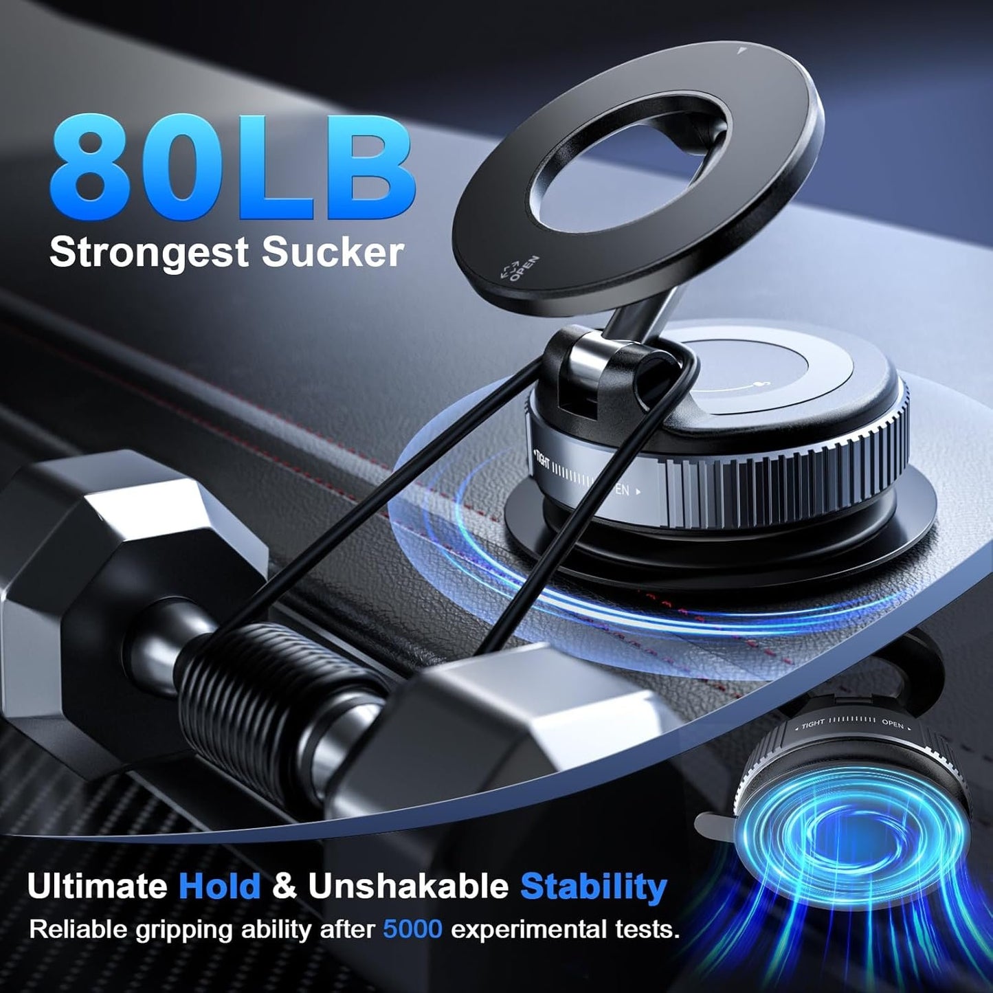 CloudValley Vacuum Magnetic Suction Car Phone Holder for MagSafe, [360° Rotation] Magnetic Phone Holder Car, Suction Cup Phone Mount for Car/Travel/Desktop, Fits iPhone 16 15 14 Android, Black