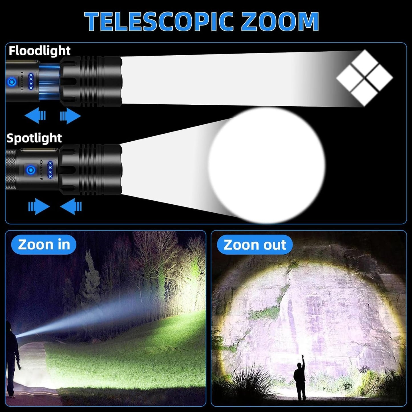 Rechargeable Flashlight 990000 High Lumens, Super Bright Led Flashlights with Zoomable, 7 Modes & COB Light, IPX7 Waterproof, Brightest High Power Flash Light for Camping Emergency