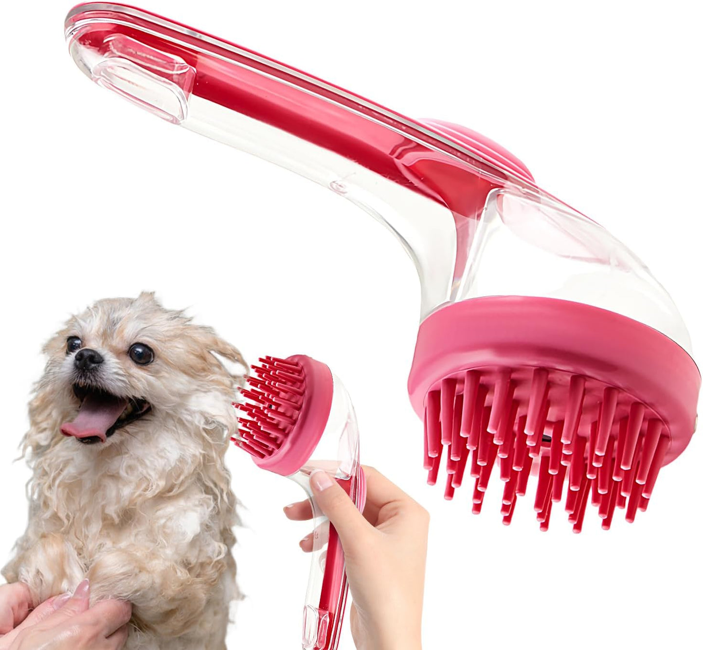 Mimoqk Dog Bath Brush, Silicone Grooming Comb, Pet Massage Cleaner with Shampoo Dispenser, Soft Bristles for Puppy, Kitten, Small Animals, Bathing and Shower Accessory