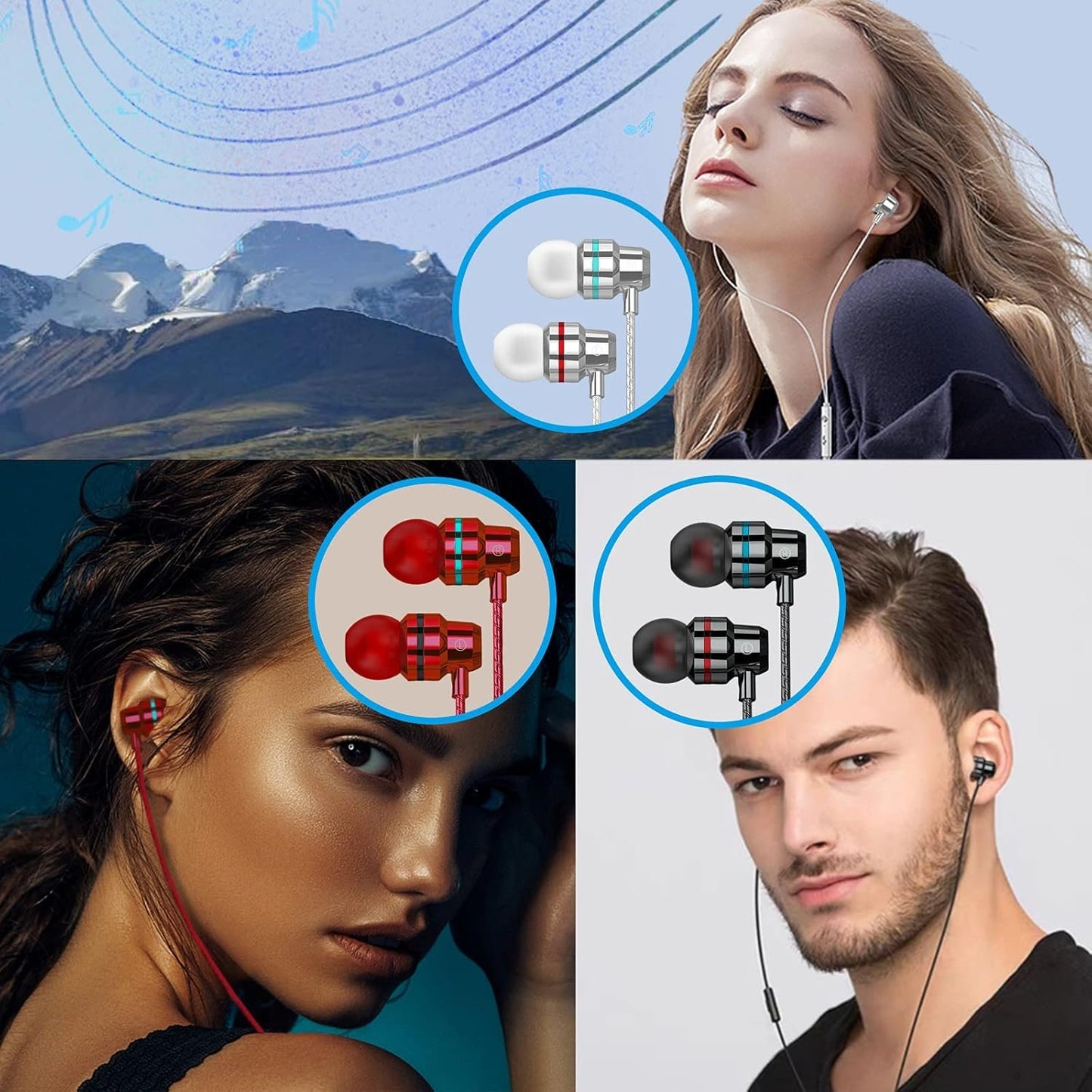 3 Pack Wired Earbuds With Microphone - In-Ear Headphones, Noise Isolating, Lightweight - 3.5mm Jack Compatible With iPhone, Samsung, Android, Tablets and Other Devices