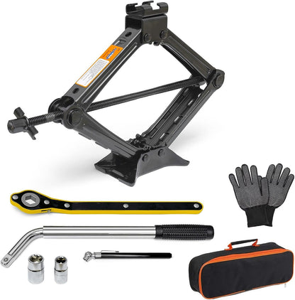NUCHOICE 2 Ton Scissor Jack Tire Repair Kit – Heavy Duty Car Jack Set with Lug Wrench & Ratchet, Universal Emergency Tool Kit for Tire Changing – Fits Cars, SUVs, MPVs (4409 lbs Capacity)