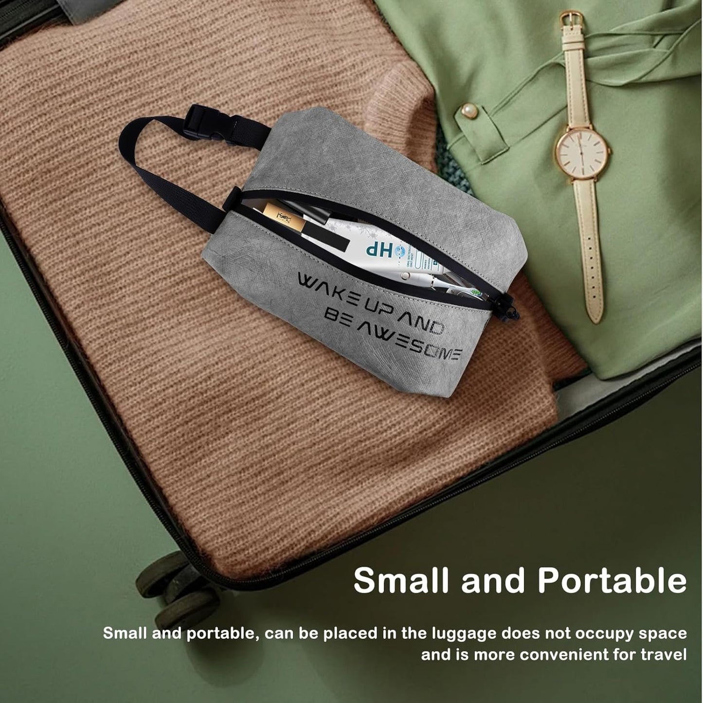 Maplerich Travel Toiletry Bag - Eco-Friendly Small Hygiene Bag for Men and Women, Mini Toiletry Bag for Toiletries, Wet Bag, Dopp Kit, Black Cosmetic Bag, Kids Toiletry Travel Bag, Grey, Fashion