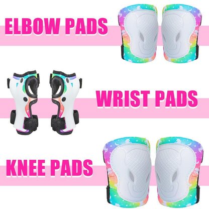 AuSletie 7 in 1 Kids Protective Gear Set for 3-8 Years, Kids Girls Knee Pads and Elbow Pads with Wrist Guards and Portable Mesh Bag for Skateboard, Roller Skating,Bicycle, Scooter, Cycling