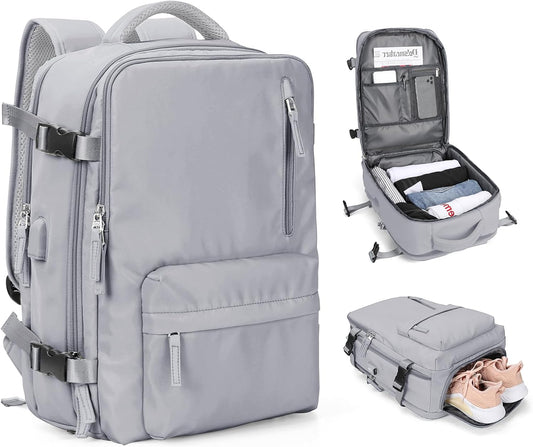 Lendolk Large Travel Backpack Women, Carry On Backpack Men,Hiking Backpack Waterproof Outdoor Sports Rucksack Casual Daypack School Bag Fit 14 Inch Laptop with USB Charging Port Shoes Compartment