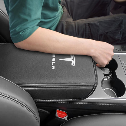 Armrest Cover for Tesla Model 3 Highland Model Y 2024-2017, PU Leather Center Console Arm Rest Anti-Scratch Protector Pad, Non-Slip Interior Accessories for Tesla Model 3 2024 (Black)