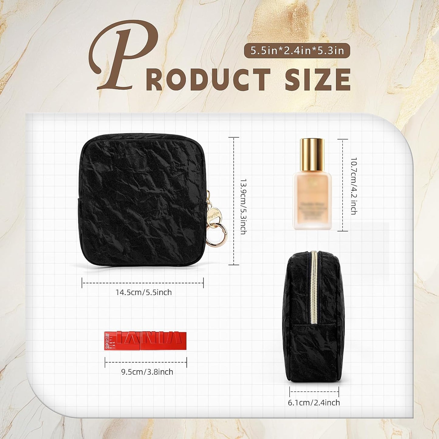 Beauty Case Small Makeup Bag Women Leather Clutch Bag Travel Bag Marble Cosmetic Organizer Bags Makeup Organizer Portable Travel Accessories for Girl Birthday, White, Toiletry Bag
