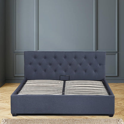 Milano Decor Gas Lift Bed Frame Capri Platform Base Bed with Storage Upholstered Modern Contemporary Design (King, Charcoal)