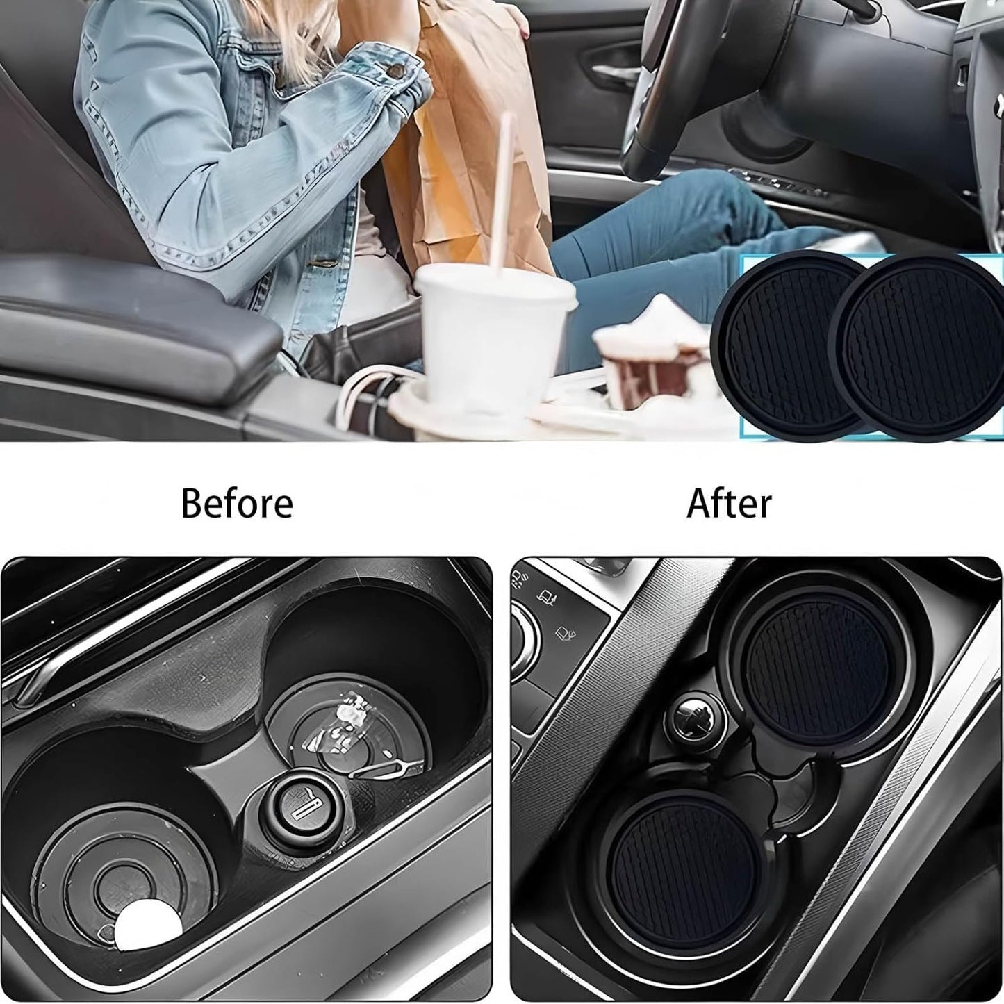 JDFHFGB 4 Pcs Car Cup Coasters,Non-Slip Silicone Cup Mats, Universal Fit for Vehicle Cup Holders,Anti-Spill Interior Car Accessories for Drinks (Black)