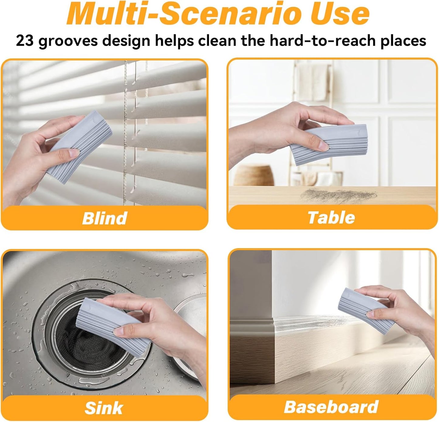 2-Pack Damp Clean Duster Sponge, Magic Cleaning Sponge Baseboard Cleaner Duster Sponge Tool, Dusters for Cleaning Baseboards, Vents, Mirrors, Ceiling Fan & Cobweb, No Dust Flying and Spreading…