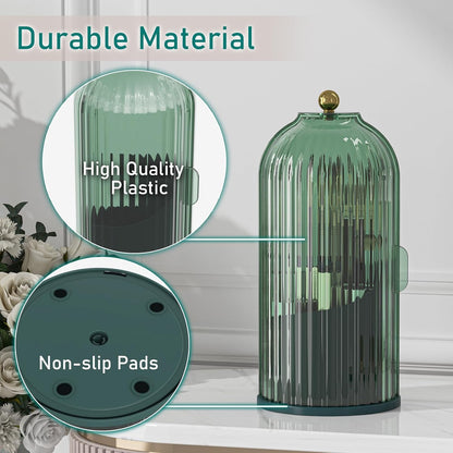 GAXmi Makeup Brush Holder with Lid Cosmetic Tools Organizer 360 Rotating Waterproof Dustproof Beauty Brushes Storage for Vanity, All Green