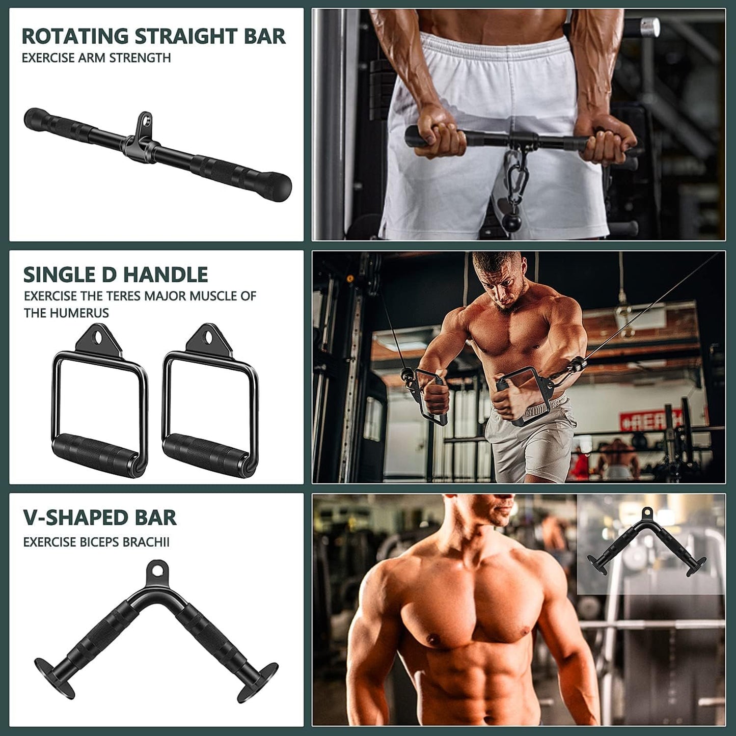 WNOEY Solid Steel Cable Machine Accessories for Home Gym, Triceps Pull Down Attachment, Cable Attachments for Gym, LAT Pull Down Attachment Weight Fitness