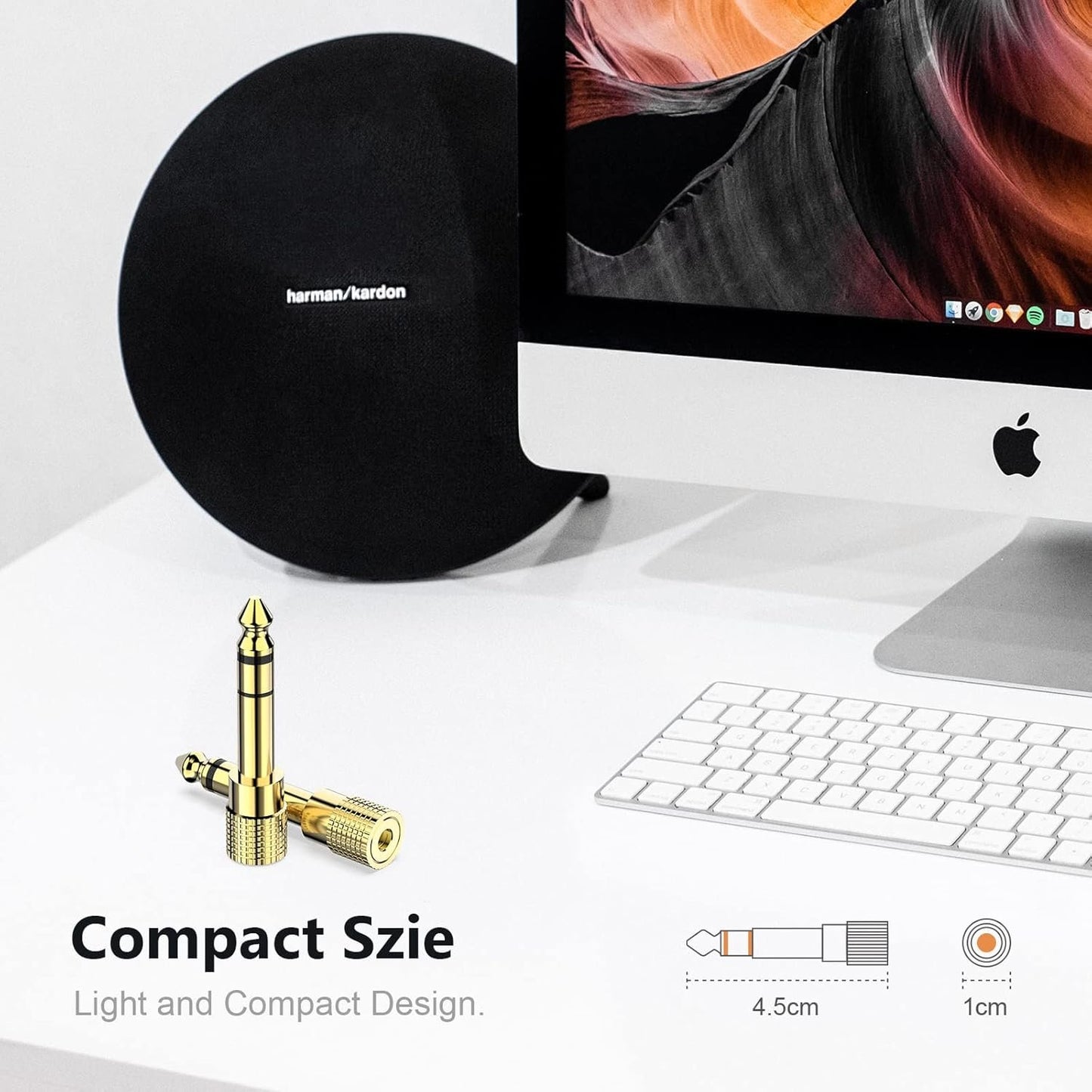 2 Pack 6.35mm (1/4 inch) Male to 3.5mm (1/8 inch) Female Stereo Audio Adapter Converter for Speaker Headphone, Digital Piano, Guitar Headphones Amp, Gold Plated