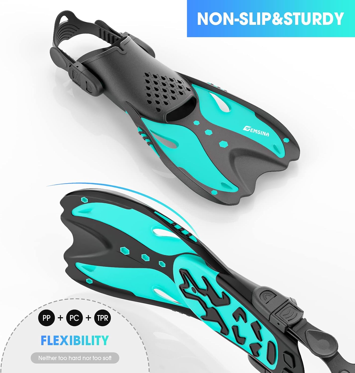 EMSINA Mask Fin Snorkel Set with Adult Snorkeling Gear, Panoramic View Diving Mask, Trek Fin, Dry Top Snorkel +Travel Bags, Snorkel for Lap Swimming