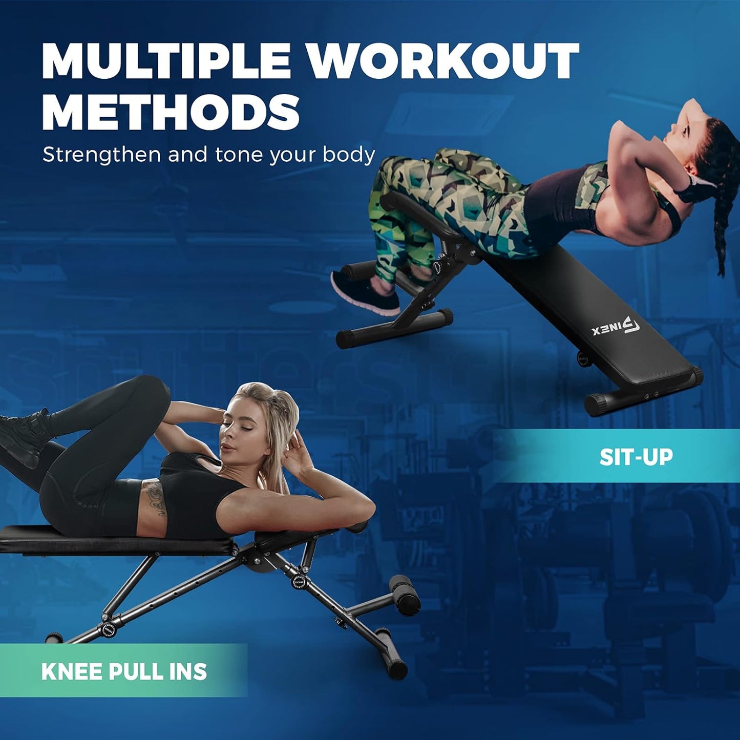 FINEX Weight Bench - 4+5 Adjustable Foldable FID Bench Flat Incline Decline Weight Press, 200KG Load Capacity, Fullbody Exercise Workout Dumbbell Bench for Home Gym