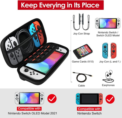 Carrying Case for Nintendo Switch and New Switch OLED Model(2021), iVoler Protective Portable Hardshell Pouch Carrying Travel Game Bag for Switch Accessories Holds 10 Game Cartridge