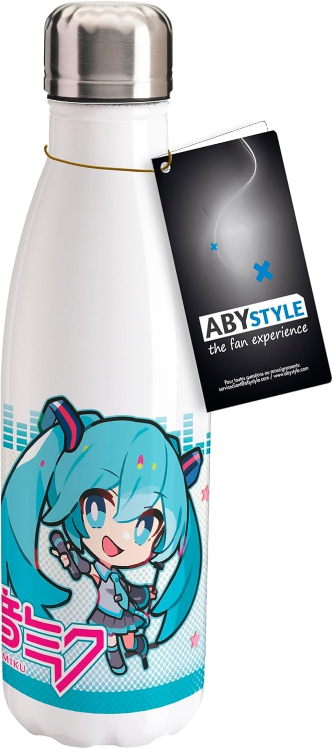 ABYSTYLE Hatsune Miku Anime Water Bottle 16.9 Fl Oz White Aluminum Anime Manga Drinkware Home & Kitchen Merch Gift