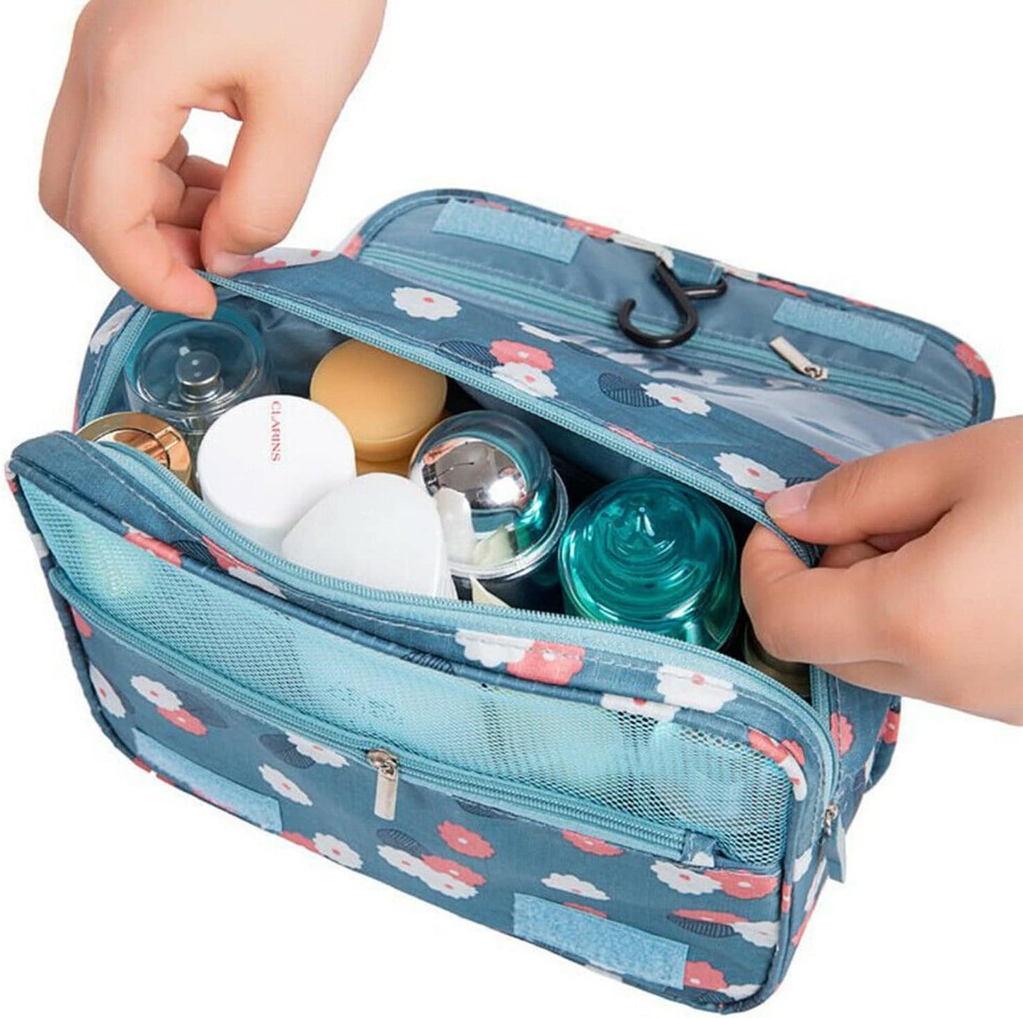 Multi-functional Cosmetic Makeup Case Pouch Large Travel Bath Wash Organizer Compact hanging Travel Bag toilet Bag toiletry Bag Washbag Organizer Kits Cosmetic Pouch/Personal care Hygiene Purse (Blue)