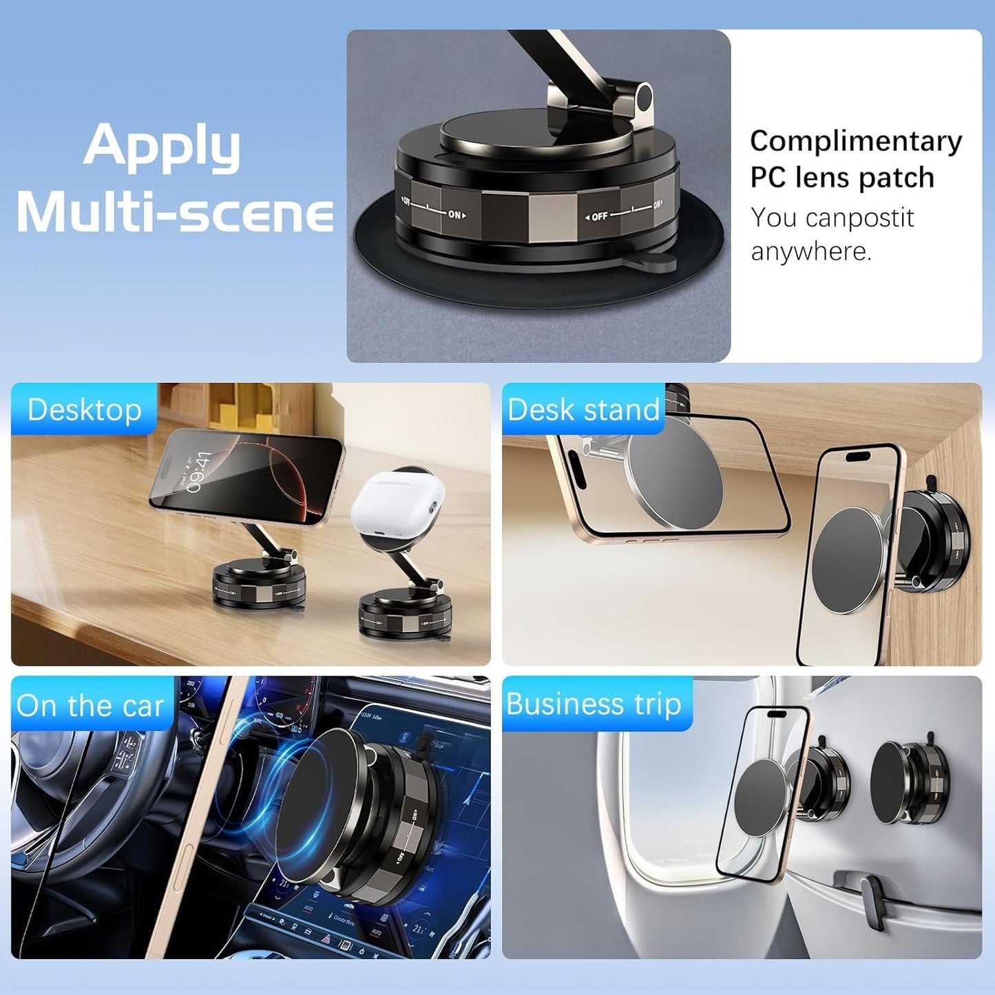DOMAVER 360° Adjustable Vacuum Suction Magnetic Phone Holder Car, Swivel Locking Car Phone Holder Mount,Strong Magnetic Suction Cup Phone Mount Compatible with iPhone 16 15 14 13 12 Series,Black