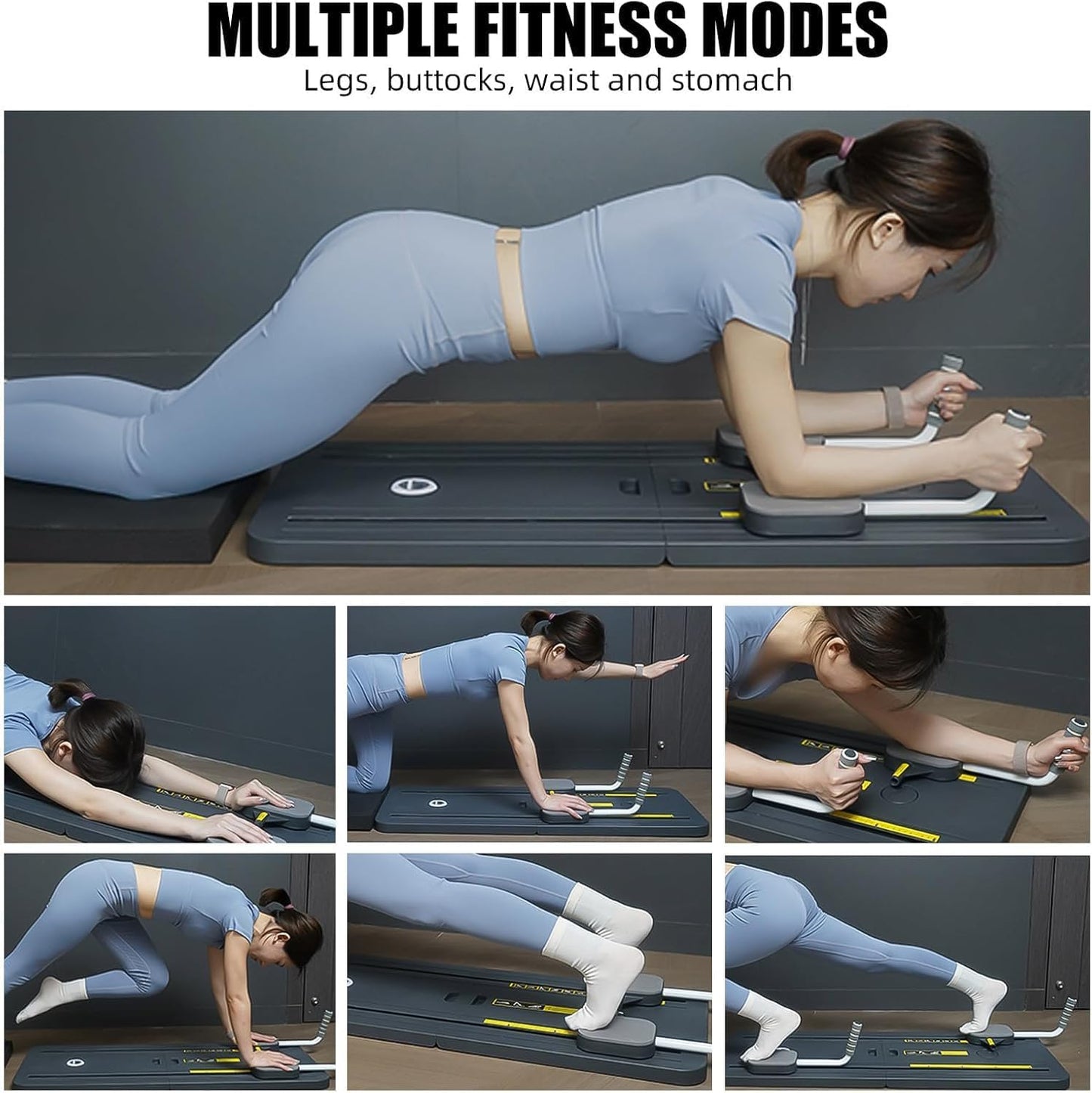 BAYPEKER Pilates Board Reformer Set, 5in1 Pilates Sliding Multi-Purpose Foldable Board with Timer for Abdominal & Core Strength, Portable Pilates Exercise Machine Workout for Home and Gym