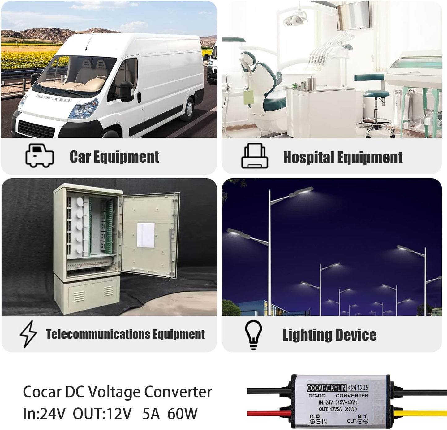 DC 24V to 12V Converter, Cocar Step-Down 5A 60W Transformer Converter Adapter Power Supply Regulator for Heavy Duty Car Truck Vehicle Solar System, etc. (Accepts DC15-40V Inputs)