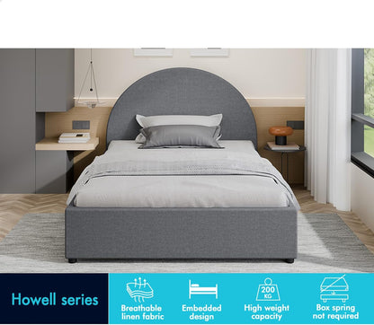 ALFORDSON Bed Frame, King Single Size Bed Frame with Padded Headboard, Grey Fabric Howell Gas Lift Bed Frame with Storage for Bedroom, Apartment, Living Room and Office